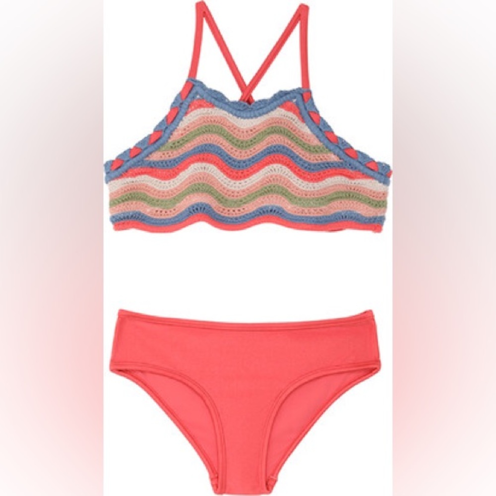 Zimmermann Devi Textured Crochet Knit Girls Bikini Swimsuit